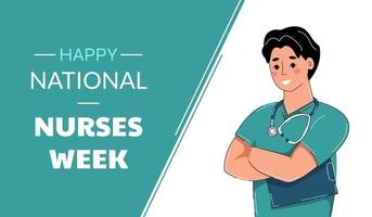 Happy National nurses week banner. Concept of medicine, health care, health worker. Vector illustration in flat style.