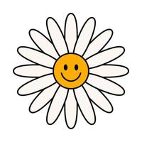 Chamomile with smiling face. Vector isolated flat illustration.