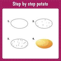 Educational worksheet for kids. Step by step drawing illustration. Potato. Activity page for preschool education. vector