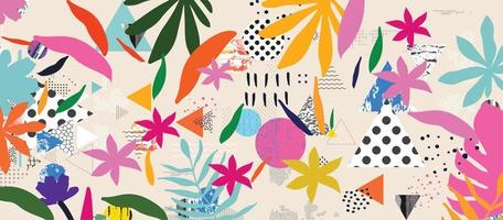 Colorful organic shapes doodle collection. Cute botanical shapes, random childish doodle cutouts of tropical leaves and flowers, decorative abstract art vector illustration