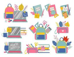 Back to school set of objects isolated on white background vector illustration