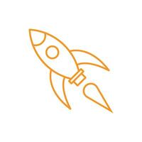 eps10 orange vector rocket line art icon isolated on white background. outline missile symbol in a simple flat trendy modern style for your web site design, UI, logo, pictogram, and mobile application