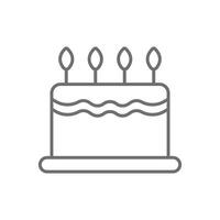 eps10 grey vector cake line icon isolated on white background. cake with candles outline symbol in a simple flat trendy modern style for your web site design, logo, pictogram, and mobile application