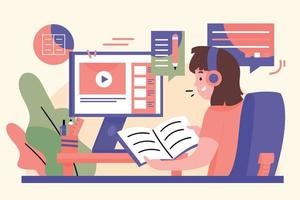 a Girl Learn From Home Flat Illustration vector