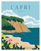 día de verano en capri italia. cartel de viaje con ilustración de vector de estilo minimalista.