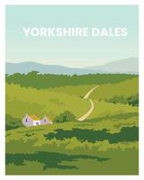 ilustración de paisaje de afiche de los valles de yorkshire reino unido con estilo minimalista. vector