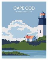 cape cod massachusetts with Lighthouse poster illustration. vector with minimalist style for postcard, art print, background.