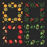 conjunto de diferentes marcos de frutas sin costuras. garabato, vector, fruta, plano de fondo, con, lugar, para, texto vector