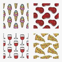 set of different seamless food patterns. doodle vector food background