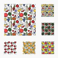 set of different seamless food patterns. doodle vector food background