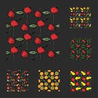 set of different seamless food patterns. doodle vector food background