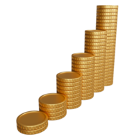 Vista laterale della pila di monete del rendering 3d, concetto finanziario 3d png