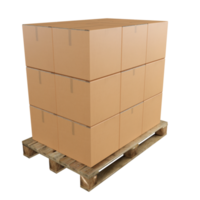 apilar cajas en palet y fondo transparente, renderizado 3d png