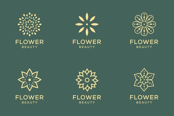 Luxury line art beauty flower, rose, and leaves logo collection