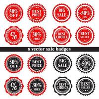 conjunto de insignias de venta redondas, etiqueta de descuento promocional. etiqueta de papel al por menor, ilustración vectorial.