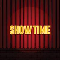 Red Curtain with Tittle Showtime and Sparking Spotlight vector