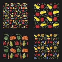 set of different seamless food patterns. doodle vector food background