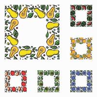 set of different seamless fruit frames. doodle vector fruit background with place for text