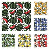 set of different seamless fruit patterns. doodle vector fruit background