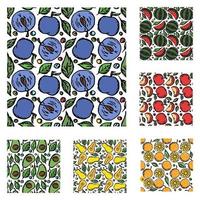 set of different seamless fruit patterns. doodle vector fruit background