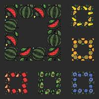 set of different seamless fruit frames. doodle vector fruit background with place for text