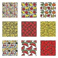 set of different seamless food patterns. doodle vector food background