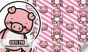 Happy cute pig play jump rope seamless pattern vector