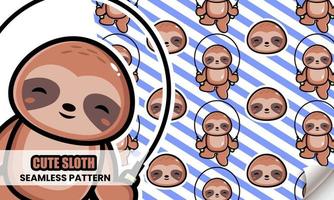 Happy cute sloth play jump rope seamless pattern