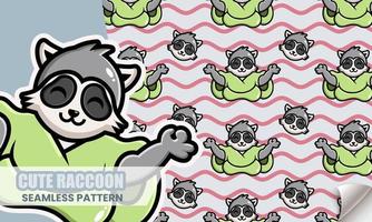 Cute raccoon yoga cartoon seamless pattern vector