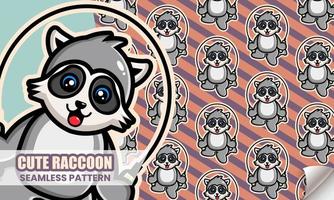 Happy cute raccoon play jump rope seamless pattern vector