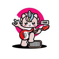 Cute unicorn playing guitar vector