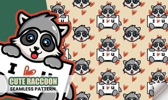 Cute raccoon seamless pattern vector