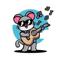 Cute mouse playing guitar vector