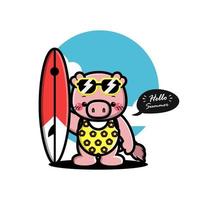 Ilustración de vector de verano de cerdo lindo