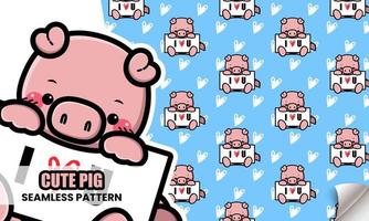 Cute pig holding board seamless pattern vector