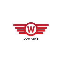 Letter W Initial Abjad Logo Design Template. Isolated On White Background. Rounded Wings, Ellipse Shape and Alphabet Logo Concept. Red Color Theme. vector