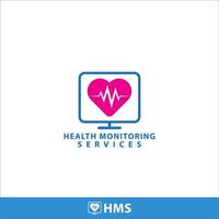 plantilla de diseño de logo de servicios de monitoreo de salud. monitor de pantalla y forma de corazón con ilustración de vector de pulso... tema de color magenta azul y rosa brillante. aislado sobre fondo blanco