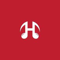 Letter H Alphabet Music Logo Design isolated on Red color background. Initial and Musical Note, Quaver, Eighth Notes logo concept. Monogram Lettermark Logotype vector