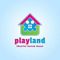 Playful logo. Playland vector design. Colorful Home of puzzle. Cheerful autism house