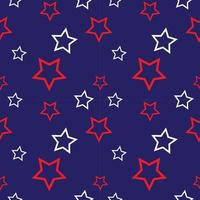 Outline Stars Shape Ornament. American Seamless Pattern Design Template. Red, Dark Blue and White Color Theme. vector