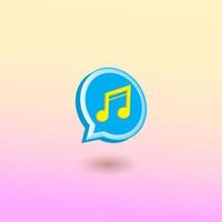 Blue Chat bubble with Yellow Musical note, Beamed Sixteenth Note in soft color gradation background. Creative 3D vector illustration.