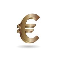 3D Vector illustration of gold euro sign isolated in white color background. European Union currency symbol.
