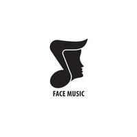 Quaver or Eight Note with Face vector illustration. Face Music logo design template isolated on white color background.