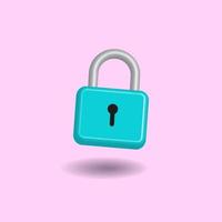 Minimal turquoise padlock isolated on pastel background. Creative 3D vector illustration