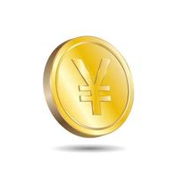 Ilustración de vector 3D de moneda de oro yen yuan aislado en fondo de color blanco. símbolo de moneda japonesa y china.