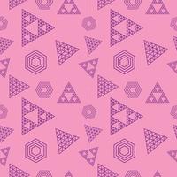 Abstract Outline Triangles and Hexagonal Shape Ornament. Retro Geometric Seamless Pattern Design Template. Pink Purple Violet Color Theme. vector