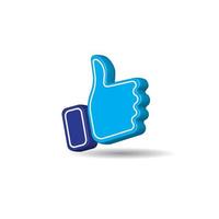 Blue thumb up icon isolated on white color background. Social Media like button. Creative 3D vector illustration