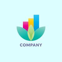 diseño de logotipo de ahorro consciente con forma de hoja de loto y gráfico de barras colorido, ilustra la atención financiera, el bienestar, el éxito juvenil y el futuro brillante. apto para empresa de inversión, consultor, etc. vector