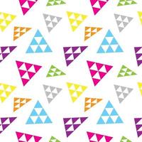 Colorful Abstract Triangles Shape Ornament . Falling Triangular Geometric Seamless Pattern Design Template. Yellow, Orange, Green, Light Blue, Pink Magenta And White Color Theme. vector