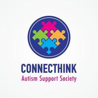 connecthink, pensamiento conectado. colorido diseño de logotipo de rompecabezas conectado para el servicio de apoyo al autismo vector